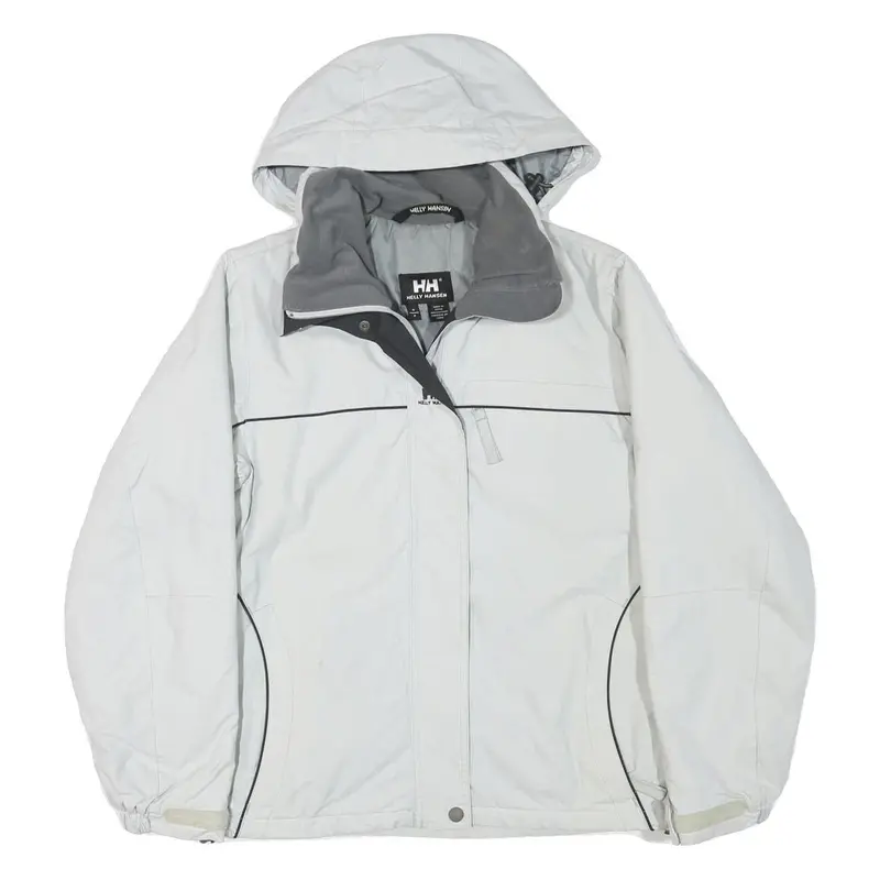 Helly Hansen Mens White Grey Outdoor Jacket S Polyester Plain Zip Hooded 1