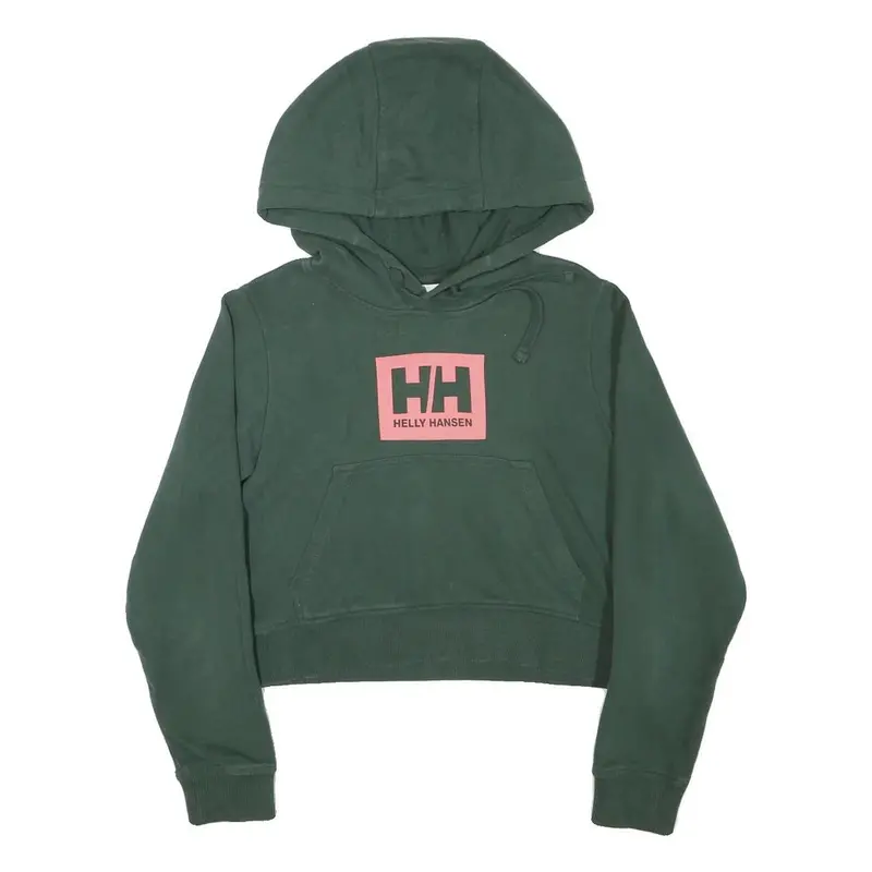 Helly Hansen Womens Green Crop Hoodie M Cotton Blend Pullover Casual 1
