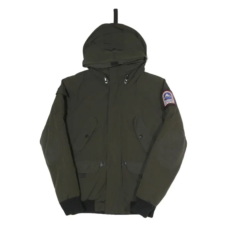 Helvetica Mens Green Hooded Zip Jacket S Polyester Blend Plain Winter Utility 1