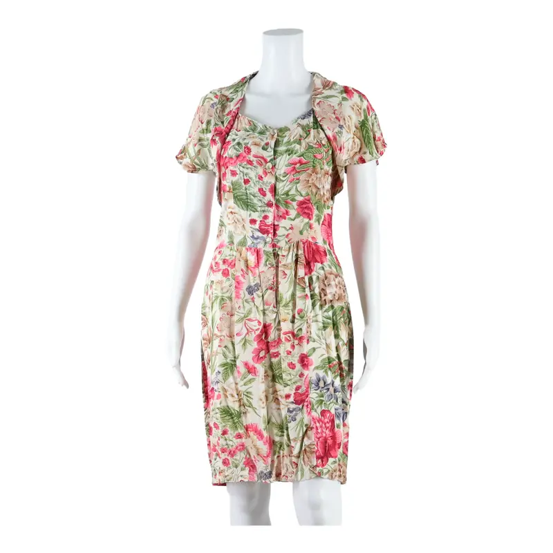 Hemmes Womens Day Dress Cream Floral Short Sleeve Knee Length S 1