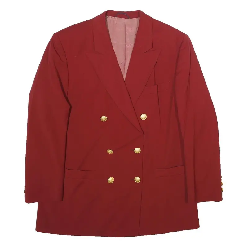 Hendriksen Womens Red Wool Blend Double Breasted Jacket L Wool Classic Fit 1