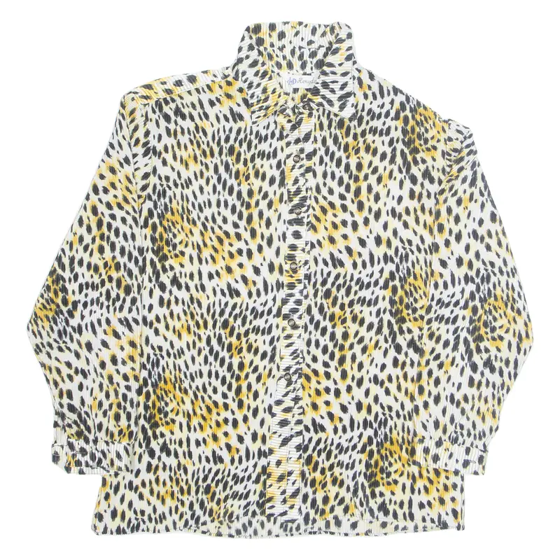Hengda Womens Printed Shirt White Collared Long Sleeve Viscose Animal Print L 1