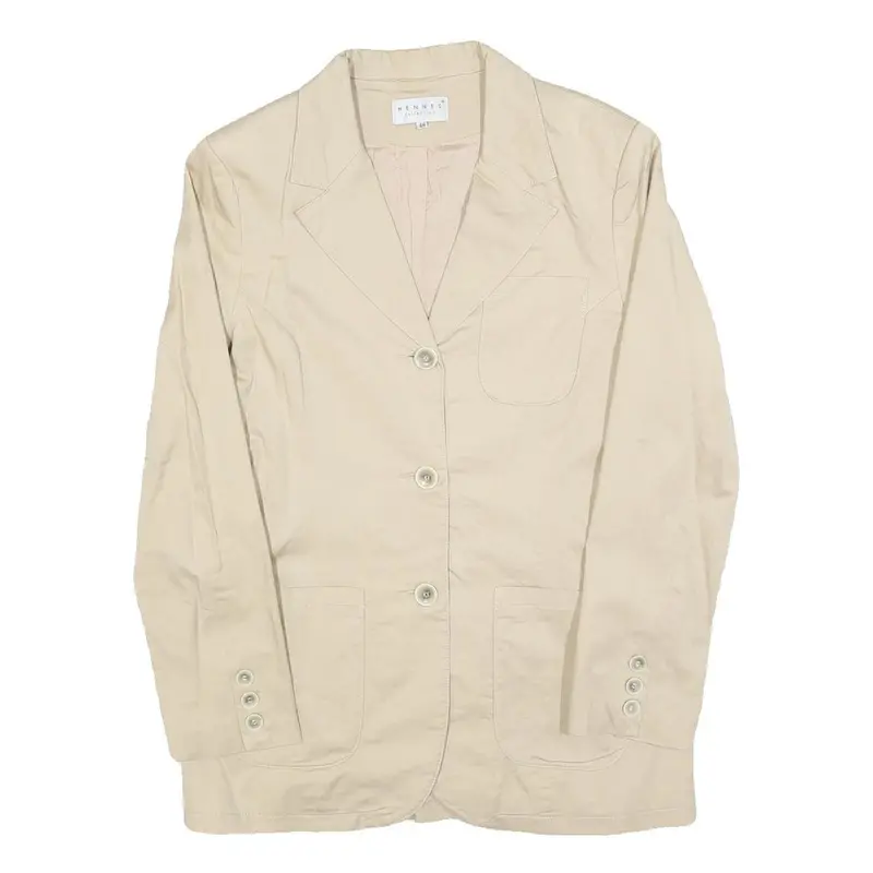Hennes Womens Beige Cotton Blend Jacket M Classic Single Breasted Button 1