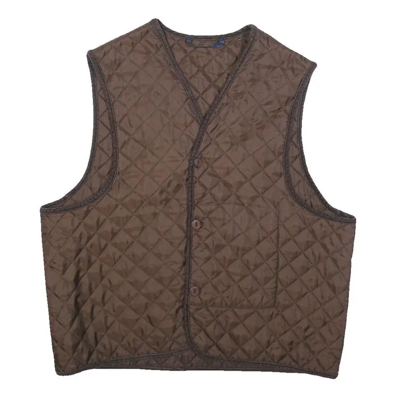 Henri Lloyd Mens Brown Quilted Vest L Polyester Button Closure Classic Fit 1