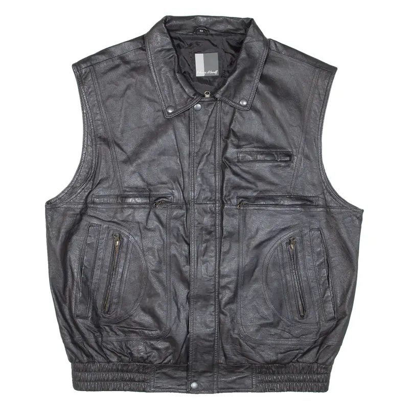 Henry Monell Mens Biker Gilet Black Leather 2Xl 1
