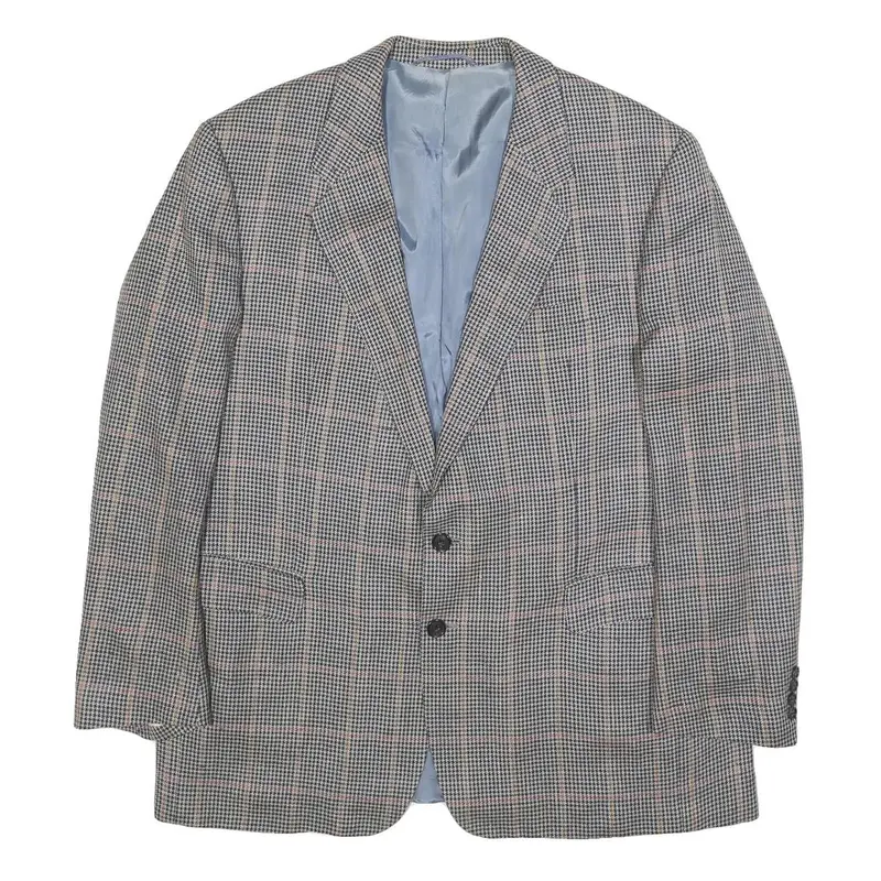 Hermes Mens Grey & Pink Check Wool Tailored Jacket L Woven Button Closure 1