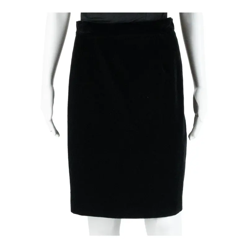 High Waist Womens Pencil Skirt Black Knee Length Velvet M 1