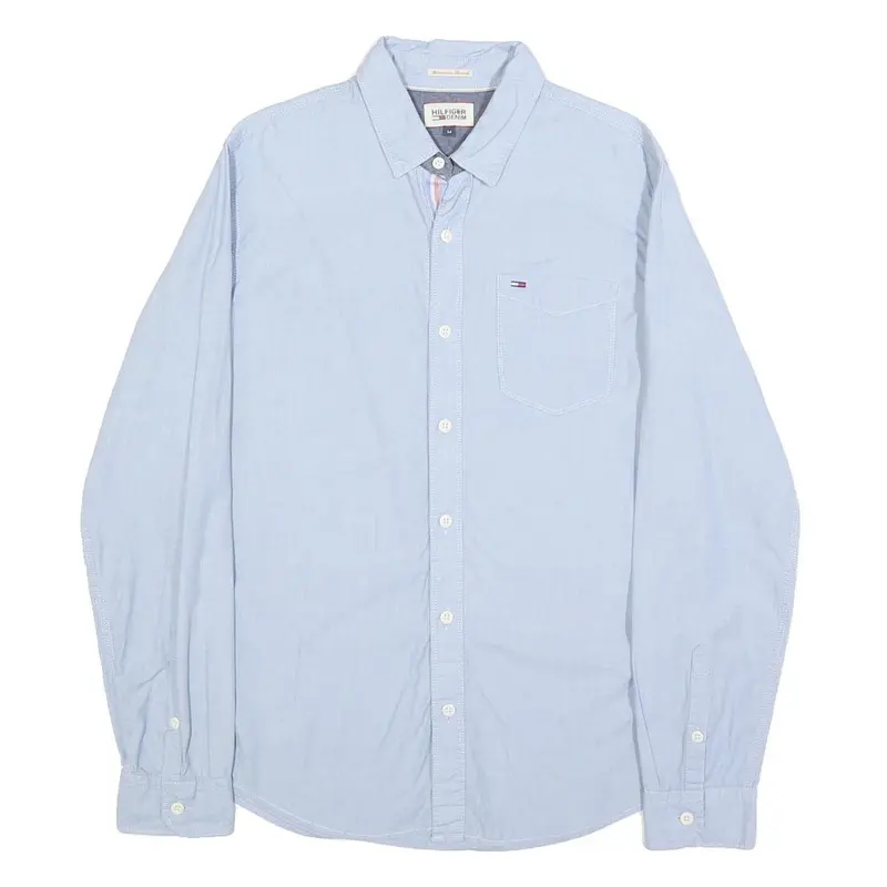 Hilfiger Denim Mens Blue Shirt M Cotton Long Sleeve Button Casual Smart 1