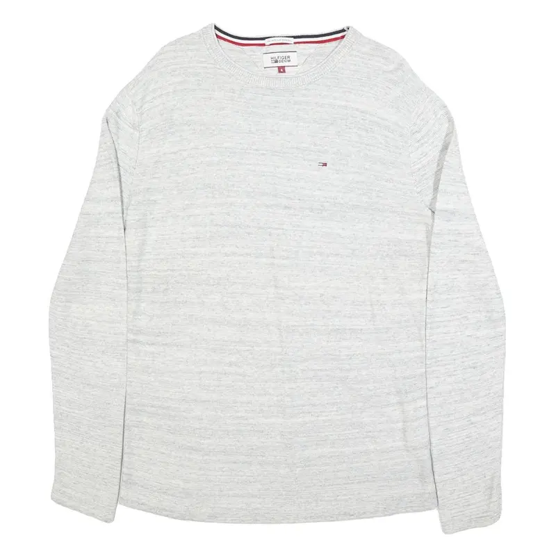 Hilfiger Denim Mens Grey Plain Cotton Crew Neck Basic Knit Jumper S Casual 1