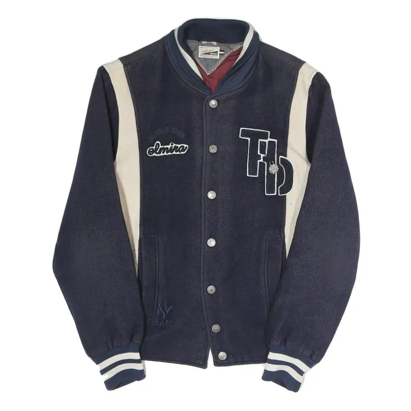 Hilfiger Denim Mens Navy & Cream Letterman Cotton Blend Jacket S Button Varsity 1