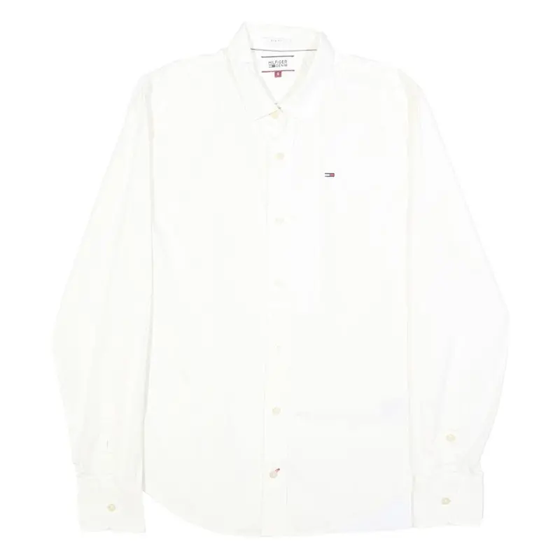 Hilfiger Denim Mens White Shirt S Cotton Blend Classic Long Sleeve Button Collar 1