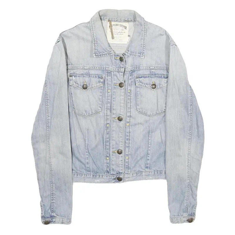 Hilfiger Denim Womens Blue Cotton Blend Denim Jacket L Button Plain Casual 1
