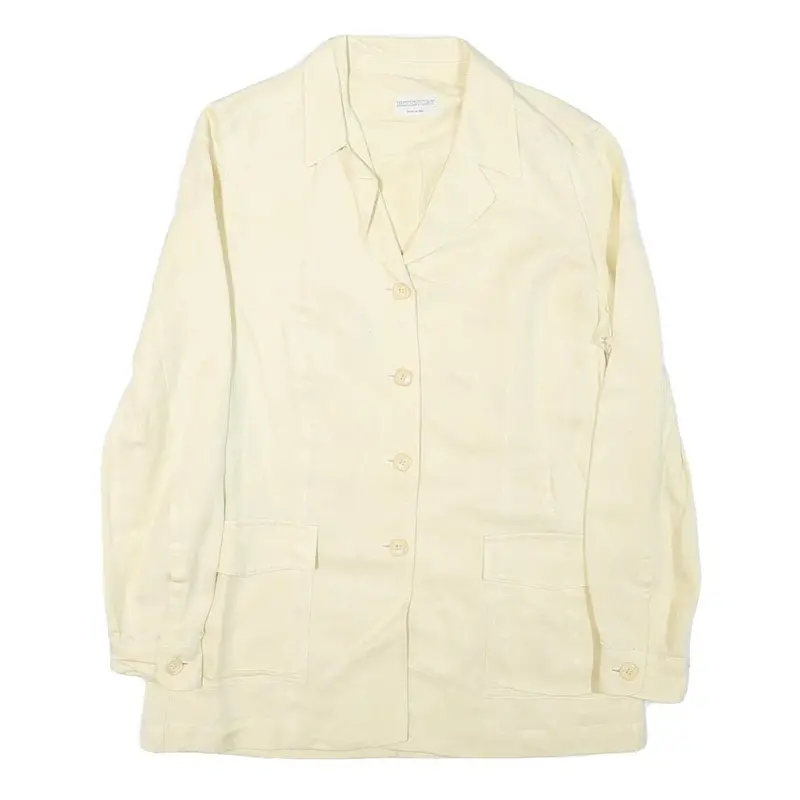 Hilton Womens Cream Linen Blend Jacket M Button Closure Classic Plain Light 1