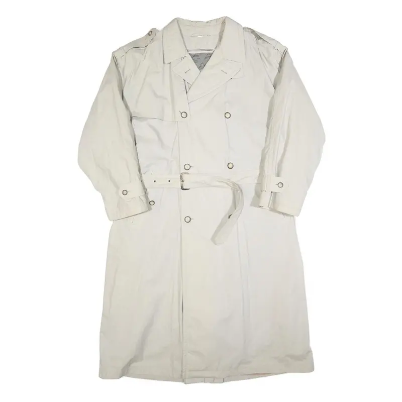 Him Mens Cream Cotton Long Sleeve Double Breasted Button Trench Jacket Xl 1