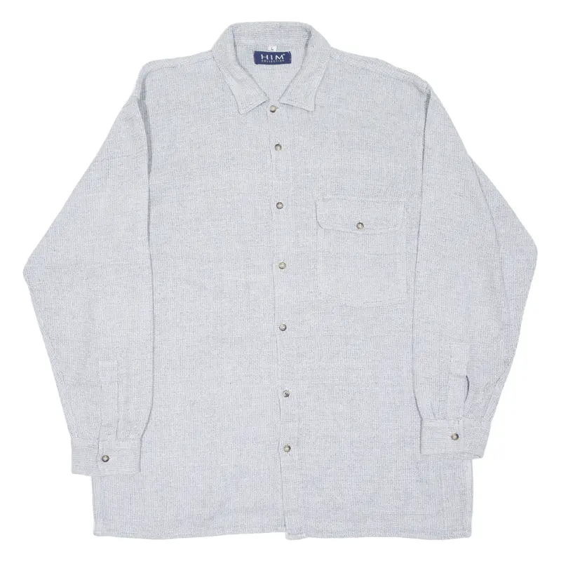 Him Mens Plain Shirt Grey Long Sleeve L 1