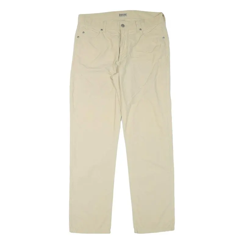 His Mens Cotton Blend Beige Regular Straight Trousers W33 L31 Casual Comfortable 1