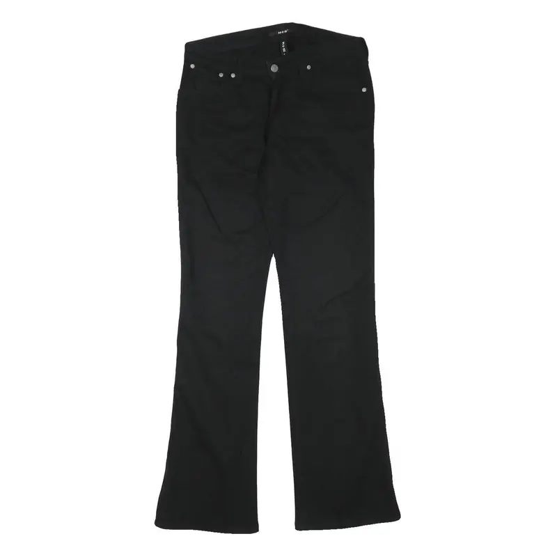 His Womens Black Cotton Blend Regular Flared Trousers W29 L31 Stylish 1