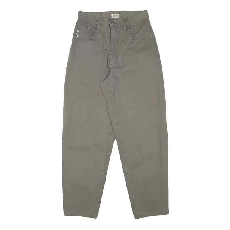 His Womens Cotton Blend Khaki Relaxed Tapered Trousers W26 L27 Casual Fit Zip 1
