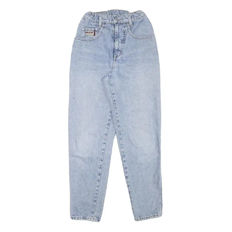His Womens Slim Light Blue Denim Jeans W22 L28 Cotton Blend Zip Pocket 1