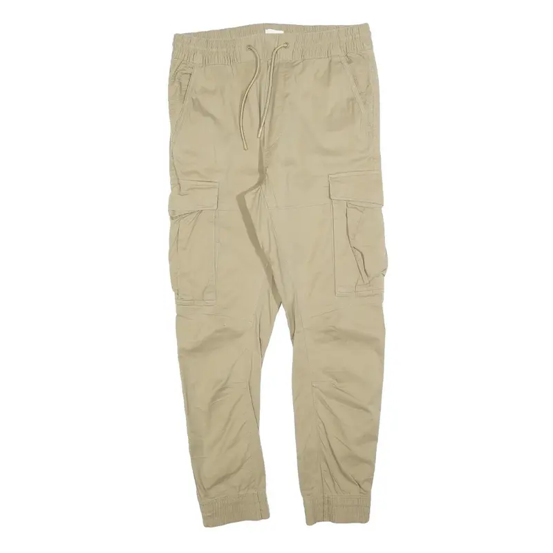 H&M Mens Beige Slim Drawstring Cargo Trousers W30 L27 Casual Cotton Blend 1