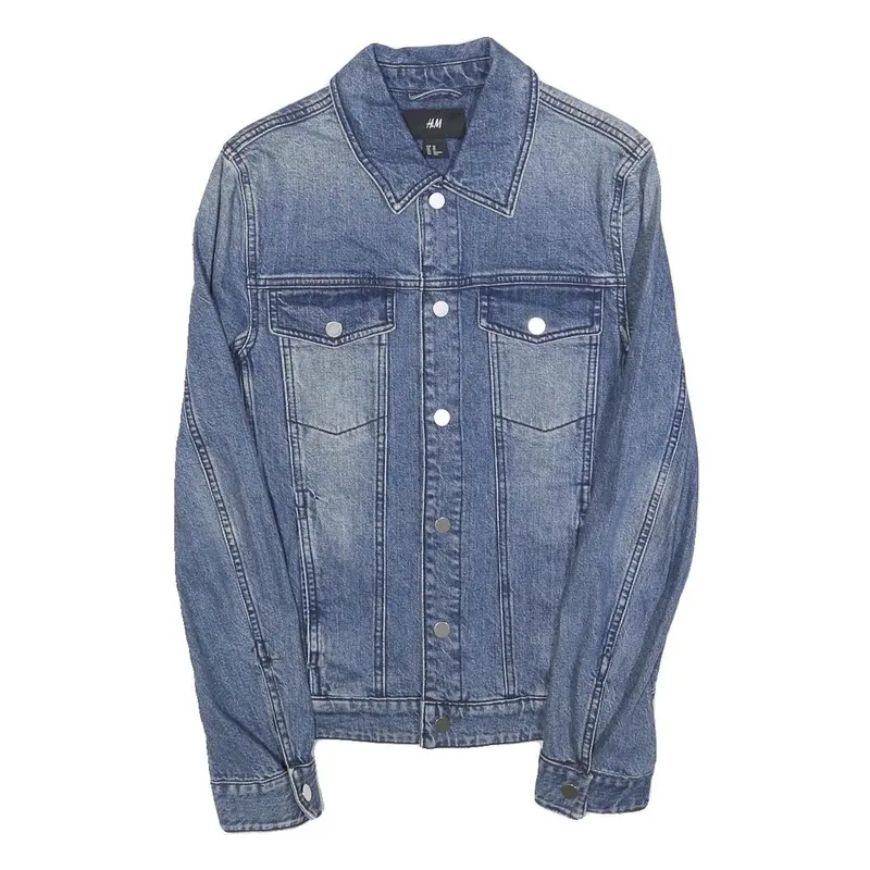 H&M Mens Blue Denim Jacket Xs Cotton Plain Button Closure Classic Fit 1