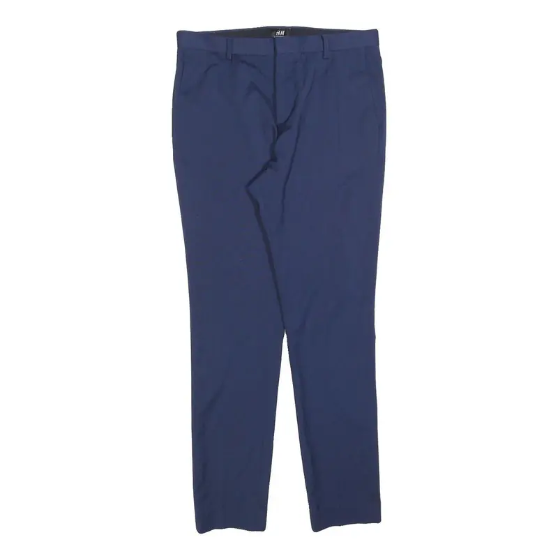 H&M Mens Polyester Blend Blue Slim Straight Trousers W30 L30 Formal Workwear 1