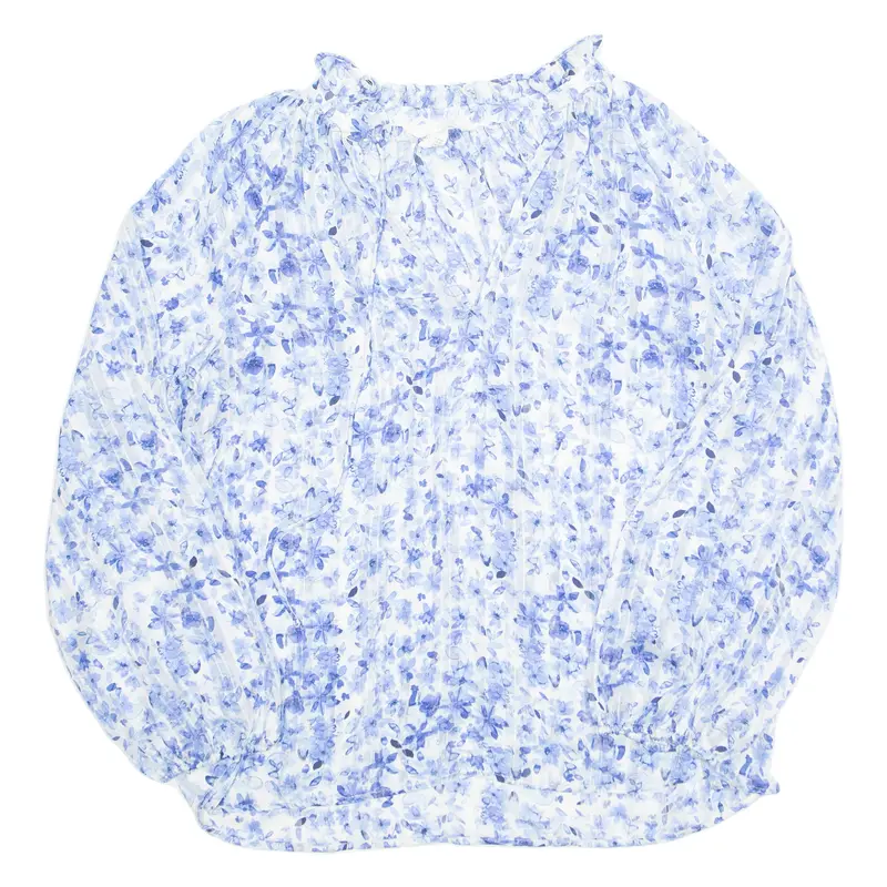 H&M Sheer Womens Printed Blouse Blue Long Sleeve Floral Xs 1