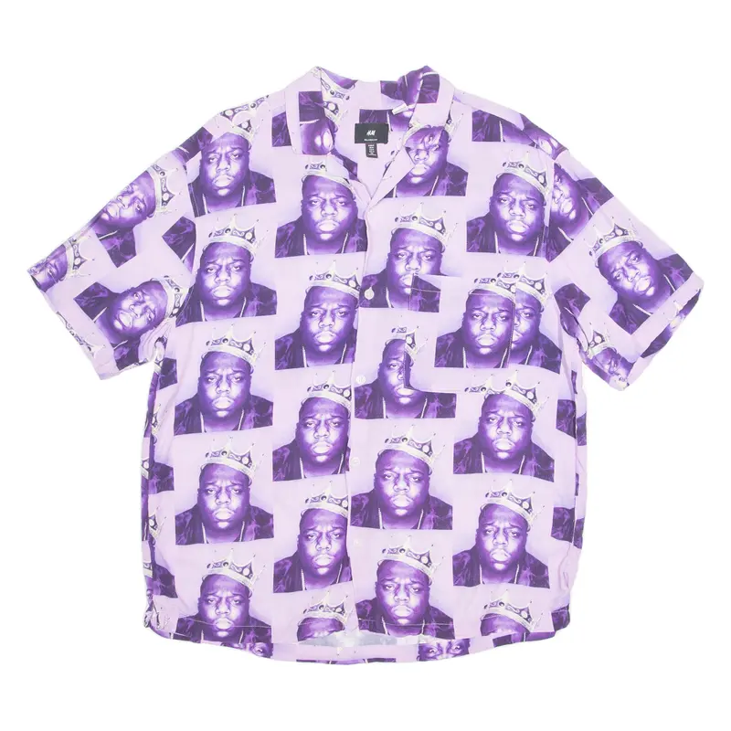 H&M The Notorious B.I.G. Mens Shirt Purple Crazy Pattern M 1