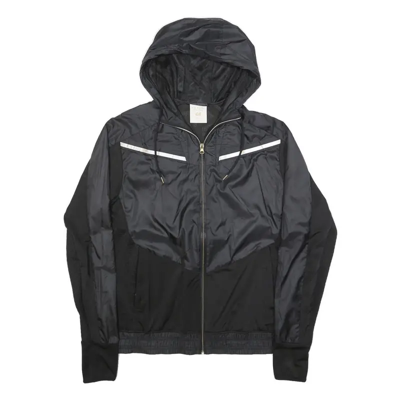 H&M Womens Black & Grey Zip Jacket M Polyester Lightweight Hooded Sportswear 1