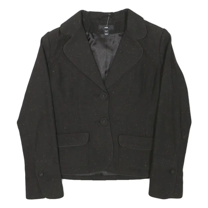 H&M Womens Black Wool Blend Blazer Jacket S Button Closure Tailored Fit Plain 1