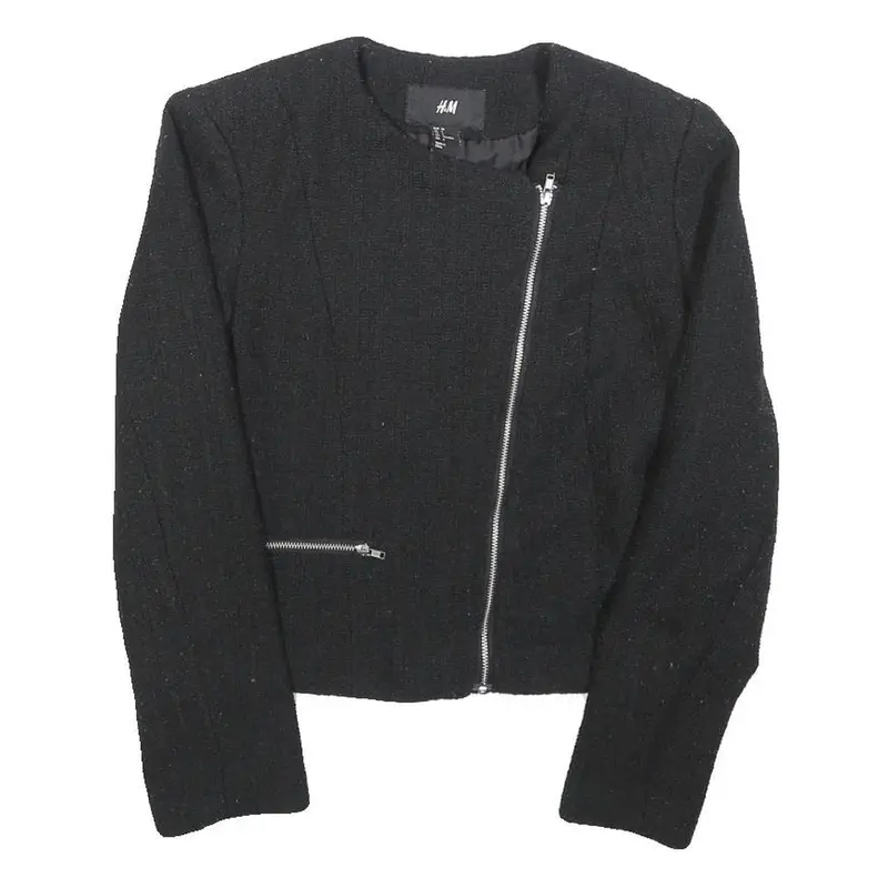 H&M Womens Black Zip Jacket Xs Polyester Blend Plain Lightweight Elegant 1