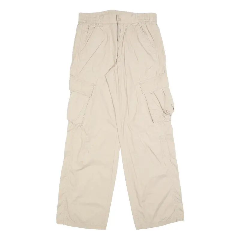 H&M Womens Cotton Blend Beige Relaxed Tapered Trousers W28 L32 Cargo Pockets 1