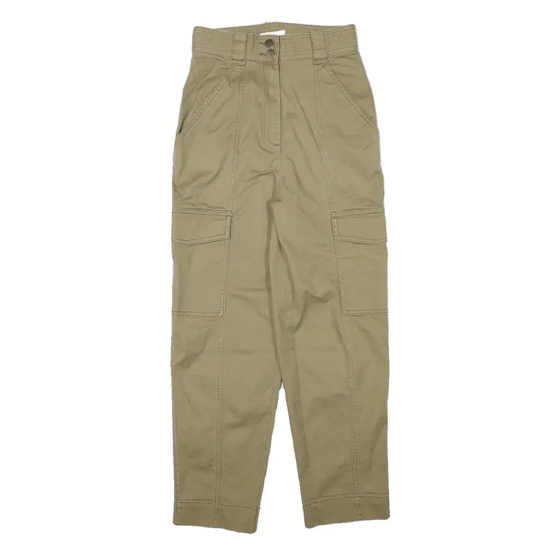 H&M Womens Cotton Blend Beige Relaxed Trousers W25 L26 Cargo Pocket Zip Closure 1