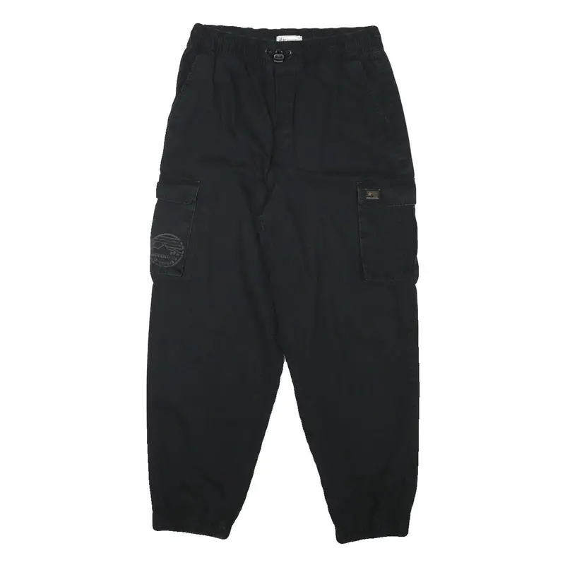 H&M Womens Cotton Blend Black Relaxed Cargo Trousers W28 L26 Drawstring Waist 1