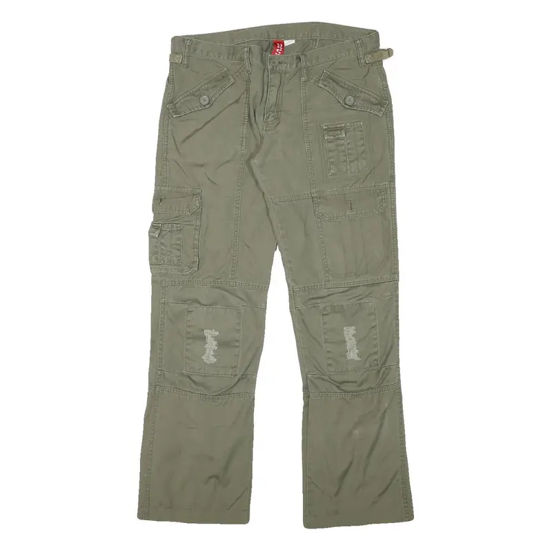 H&M Womens Cotton Blend Green Regular Straight Trousers W32 L28 Utility Style 1
