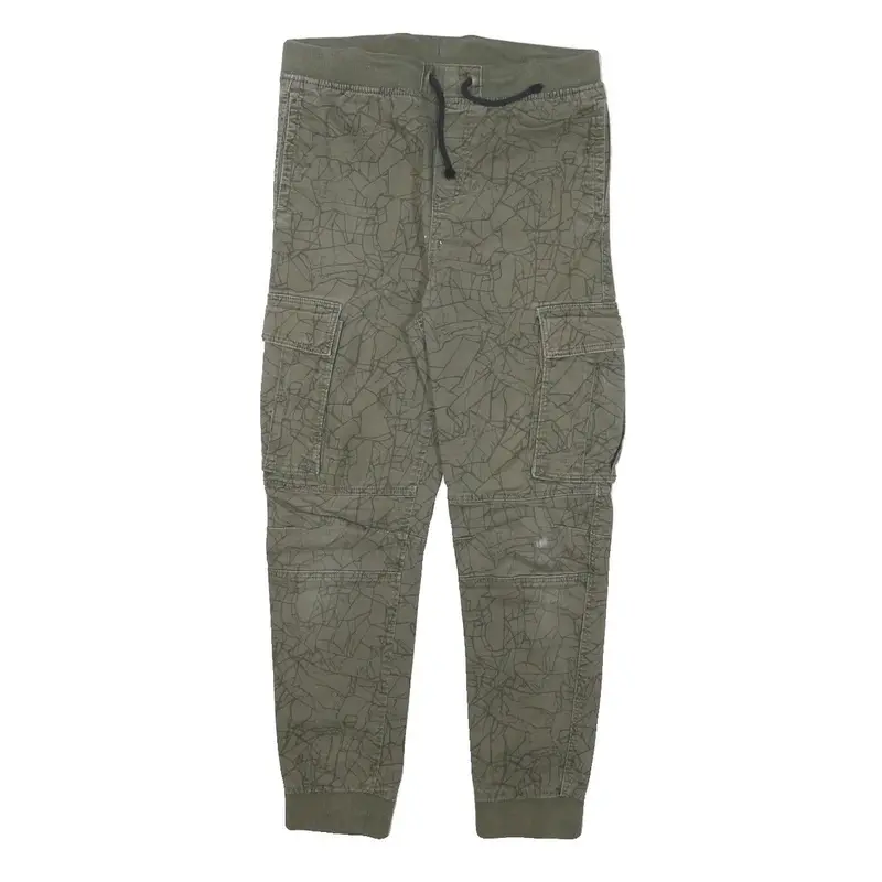 H&M Womens Cotton Blend Green Relaxed Cargo Trousers W28 L25 Drawstring 1