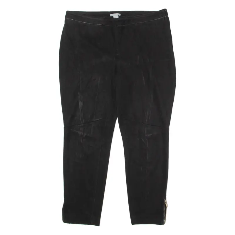 H&M Womens Leather Trousers Black Regular Skinny Faux Suede W36 L26 1