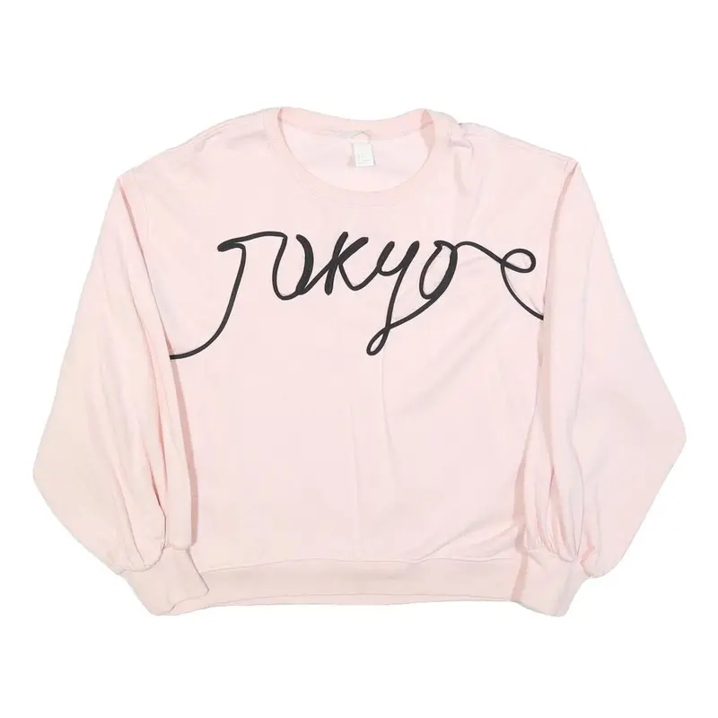 H&M Womens Pink Cotton Blend Crew Neck S Sweatshirt Tokyo Print Casual 1
