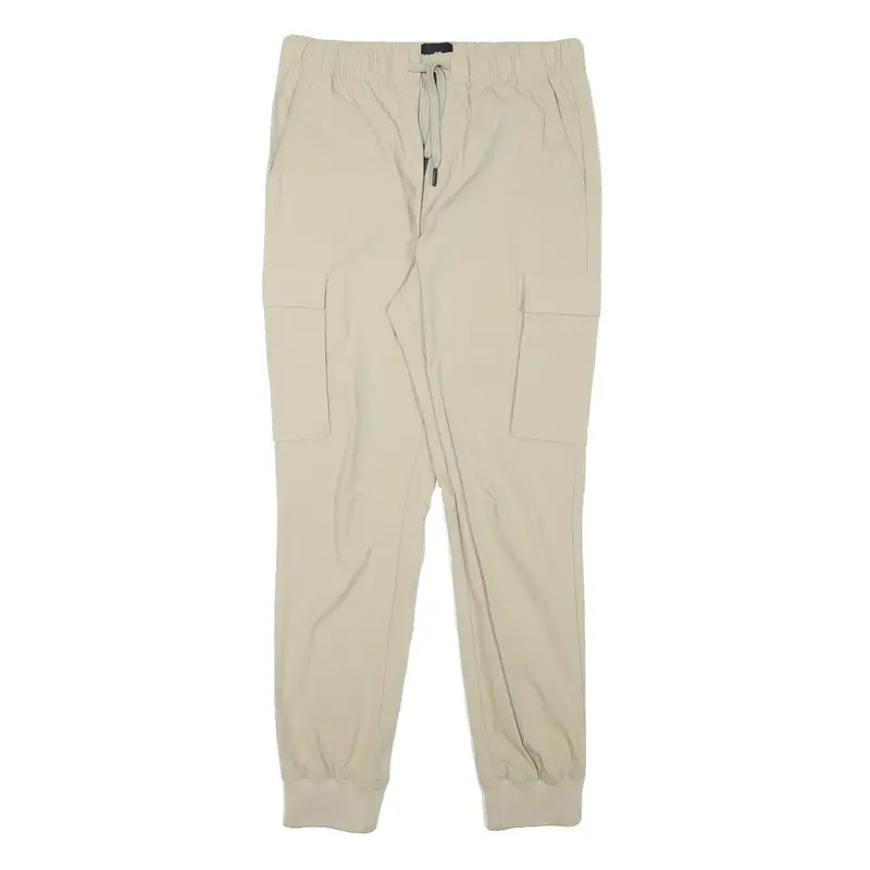 H&M Womens Polyester Blend Beige Slim Cargo Trousers Drawstring W28 L29 1