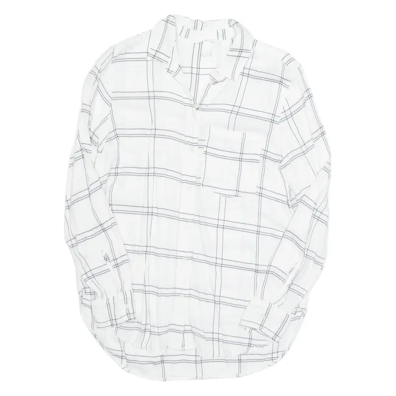 H&M Womens Printed Shirt White Collared Long Sleeve Check Uk 8 1