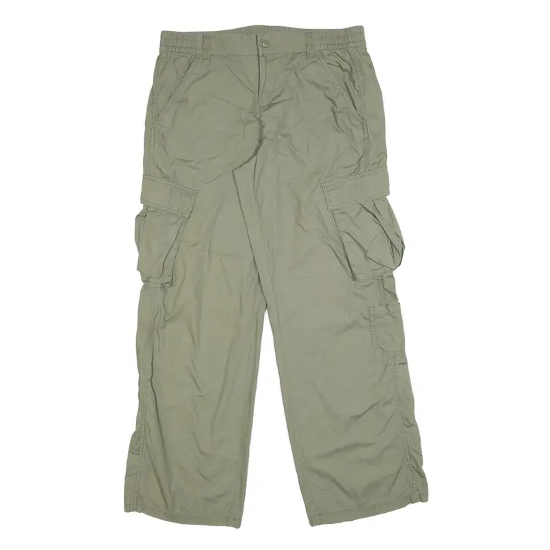 H&M Womens Relaxed Khaki Cargo Trousers W34 L32 Zip Pocket Casual Cotton Blend 1