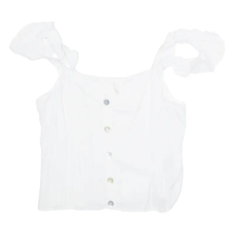 H&M Womens Ruffle Top White V-Neck Uk 18 1
