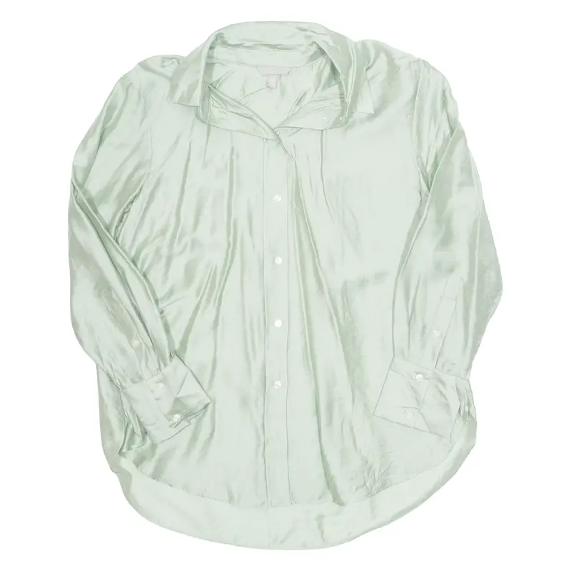 H&M Womens Shirt Green Collared Long Sleeve M 1