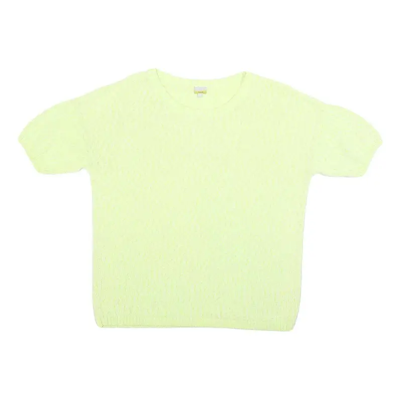 Hobbs London Womens Yellow Plain Jumper Crew Neck Basic Knit L Cotton Blend 1