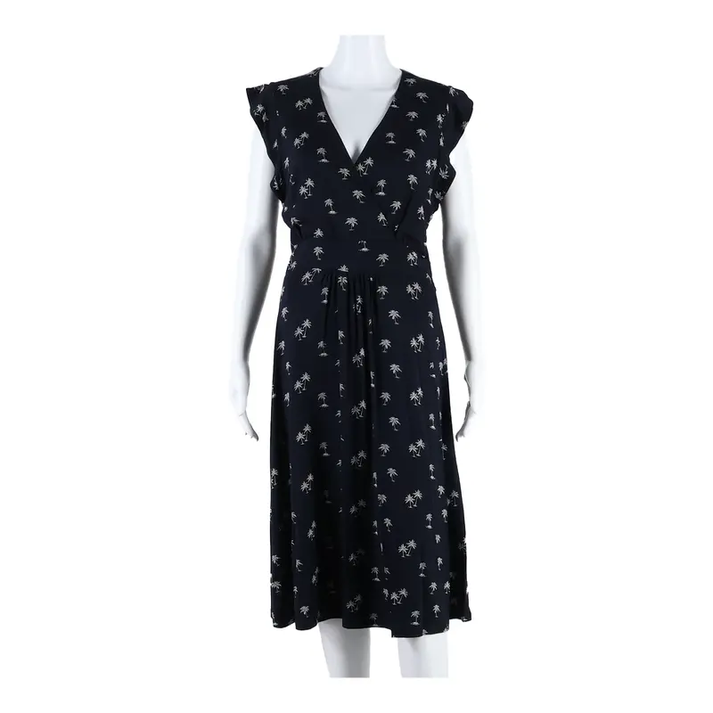 Hobbs Palm Tree Design Womens A-Line Dress Blue Sleeveless Long Uk 12 1