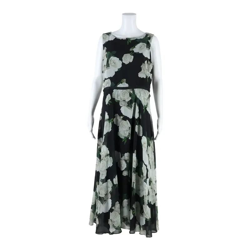 Hobbs Womens A-Line Dress Black Floral Sleeveless Long Uk 14 1