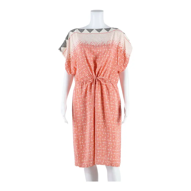 Hobbs Womens Day Dress Pink Silk Geometric Short Sleeve Midi Uk 14 1