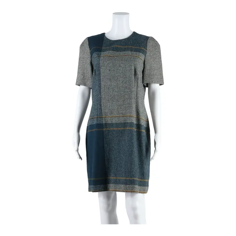 Hobbs Womens Fit & Flare Dress Grey Wool Houndstooth Knee Length Uk 14 1