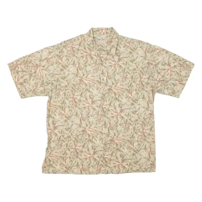 Hollis River Mens Hawaiian Shirt Beige Floral L 1