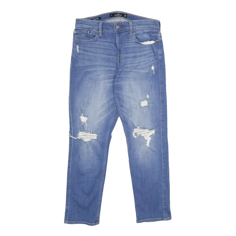 Hollister Mens Blue Slim Skinny Denim Light W30 L30 Distressed Cotton Blend 1